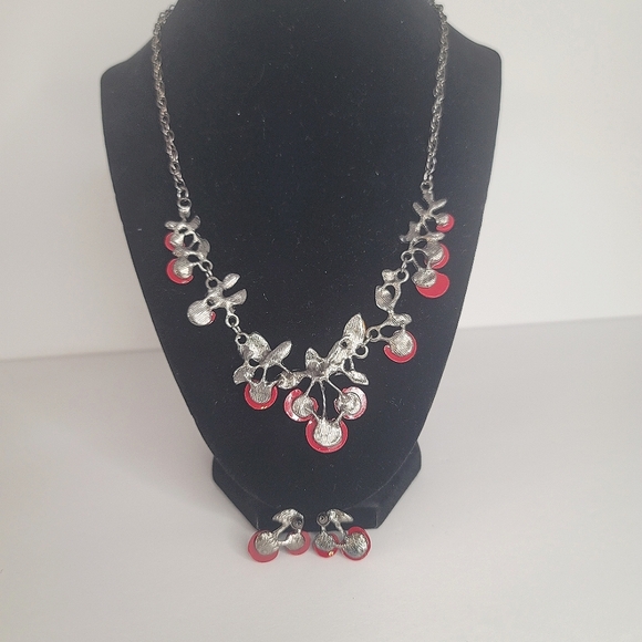 Cherry Bomb necklace earring set enamel pinup rockabilly retro - Picture 7 of 8